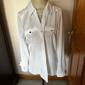 White button up shirt gold buttons